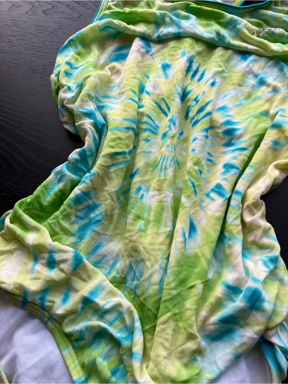 Speedo Girls Lime Green Blue Tie Dye One Piece Swimsuit Size 14 Athletic